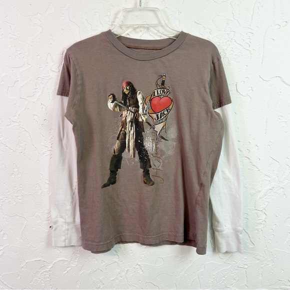Vintage y2k Pirates of Caribbean Jack Long Sleeve Layered Fitted T-shirt Large - Picture 1 of 7